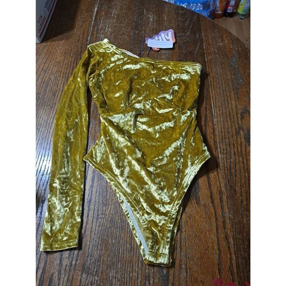 New Small Fabletic Yitty Olive Juice Plusshin Asymmetrical Bodysuit One Shoulder - Picture 9 of 10